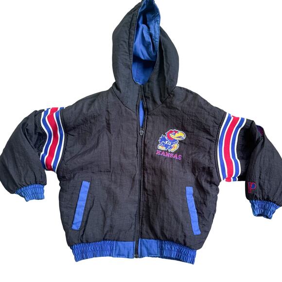 Vtg 1990s Pro Player University of Kansas Jayhawks Coat Reversible Youth 10-12 - Picture 4 of 13